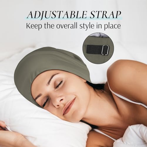 Bonnet à cheveux doublé en satin pour dormir avec sangle réglable anti-glisse nuit vert foncé - 4