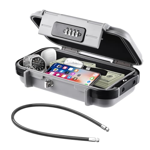 Hurinan Portable Safe Box with Code, [Waterproof Anti-Theft ]Travel Safe, Combination Security Case Lock Box with Removable Wire Rope, for Home, Cars, Office, Vacation (Grey) by Hurinan - Used condition - US$25.93