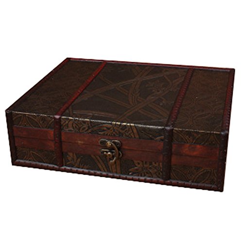 Kylin Express Vintage Style Wooden Treasure Chest Box Case Storage Accessory, D