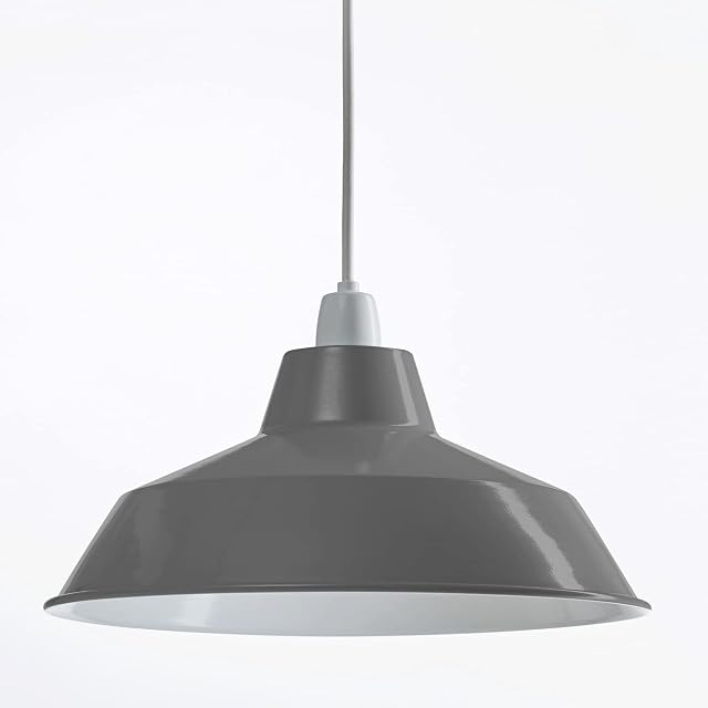 Retro Design Light Shade - Easy Fit Pendant Shade for Existing Ceiling Light - Metal Ceiling Light Shade - White Internal Finish - Lampshade for Ceiling Light - Metal Lamp Shade (Dark Grey)