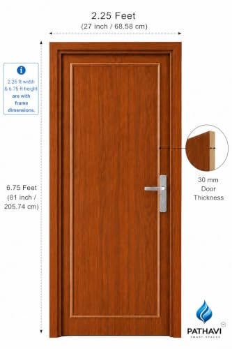 Image of PVC Door with Frame, 30 mm Thick, 27 x 81 Inches (2.25 x 6.75 ft), Wooden Brown Color, Waterproof, Termite Resistant, 550 Density, 12 kg