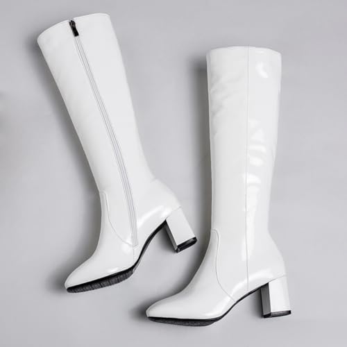 BEAUPAS Women's High Heel Knee High Boots Chunky Block Heels Zipper Shoes3