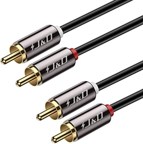 J&D RCA Cable, Gold-Plated 2RCA Male to 2RCA Male Copper Shell Stereo Audio Cable, RCA Audio Cables, 1.8 Meter