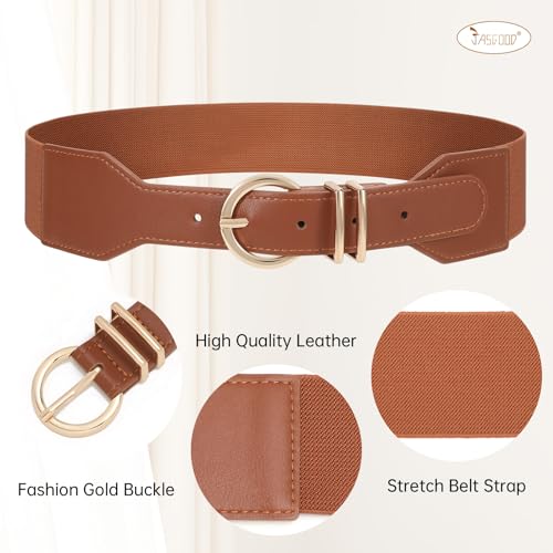JASGOOD Women Wide Elastic Waist Belt Ladies Stretchy Dress Belt with Gold Buckle4