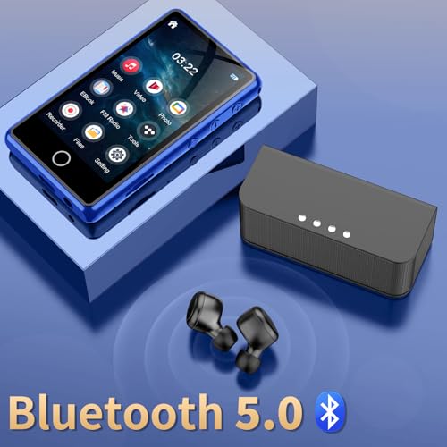 Image of Mp3 Player for Kids, 80GB Bluetooth MP3 Player, Digital Music Player Portable HiFi Sound Full Video Format, MP3 & MP4 Players with Speaker, FM Radio, Voice Recorder, Shuffle Repeat, Up to 256GB, Blue
