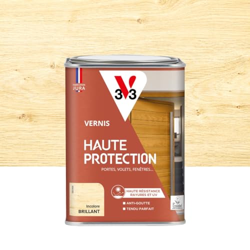 V33 Vernis bois extérieur Incolore brillant - Haute Protection - Haute résistance rayures et UV - Anti-goutte et tendu bon - Ecolabel - 1L