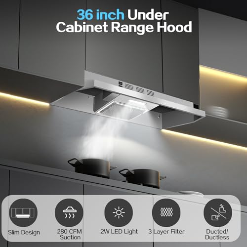image for Zomagas Range Hood 36 inch Under Cabinet, Ducted/Ductless Kitchen Hood