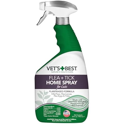 Vet's Best Flea and Tick Home Spray for Cats - Flea Treatment for Cats and Home - Plant-Based Formula - Certified Natural Oils - 32 oz Cover