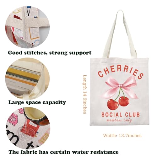 Image of KUIYAI Coquette Cherry Tote Bag - Soft Girlie Gift with Pink Bow & Cherries