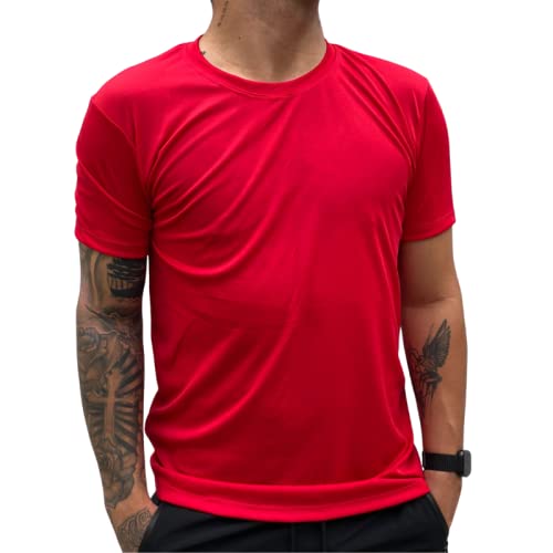 Camiseta Esporte Treino Academia Básica Masculino 100% Poliéster (M, Vermelho)