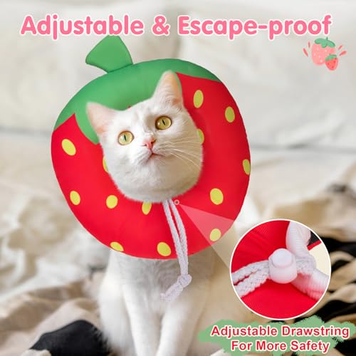 Image of BEAUTYZOO Cat Cone Collars Soft, Cat Recovery E Collars After Surgery to Stop Licking, Adjustable Elizabeth Circle Collar Cute Pet Donut Pillow for Cats Kitten Small Dogs,Strawberry S