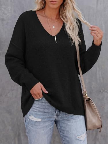 BTFBM Women's Loose Knitted Casual Sweaters,Black,XXL — view 2