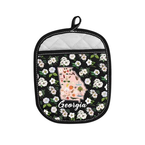 Georgian Map Atlanta GA Oven Mitt Georgia Pride Souvenir Kitchen Pot Holder Cherokee Rose Lovers Gift (Georgia)