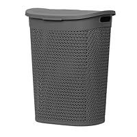 60L Laundry Basket with Lid - Large Plastic Washing Basket with Handles - Heavy-Duty Rattan Laundry Bin Hamper Clothes Storage Organiser for Bedroom & Bathroom - Grey, 60 Litre