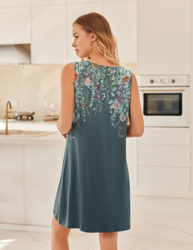 Image of Ekouaer Nightgowns for Women Sleeveless Sleep Shirt Tank Night Gown V Neck Chemise Pleated Night Shirt Soft Sleep Dress