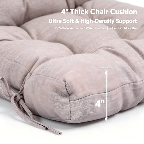 Image of QILLOWAY Outdoor Chair Cushion for Patio Furniture, Waterproof Patio Cushions Set of 4 with Ties, Fade Resistant Replacement Pads for Outdoor Rocking Chairs,Tan,Grey