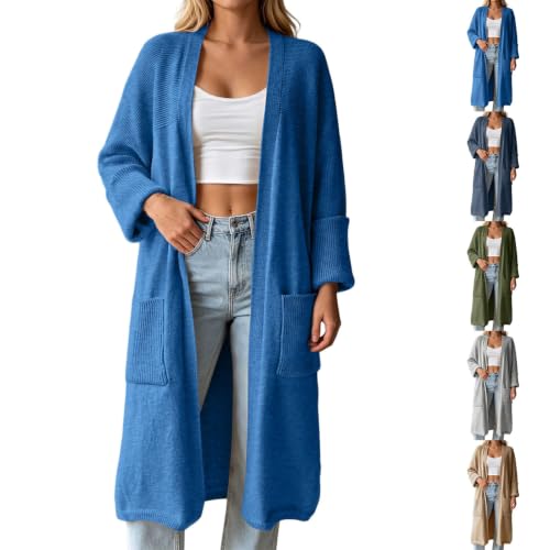 Womens Long Cardigan Sweater Knit Oversized Open Front Coat With Pockets - image 1