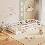 Meulbaty 190 x 90 cm Toddler Floor Bed, Montessori Inspired with Rails and 2 Openings, Children's bed for Toddlers 1-3 Years Old - White
