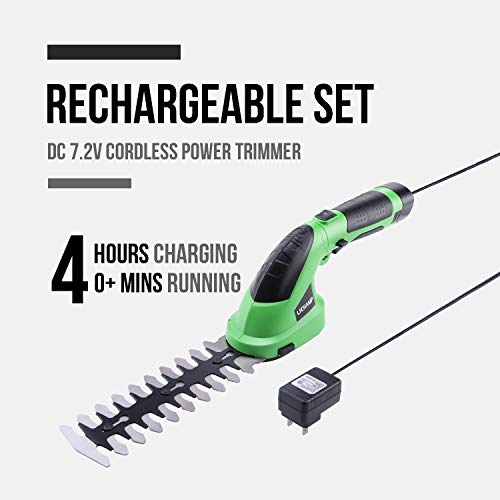 Lichamp Cordless Hedge Trimmers, 7.2V Electric Grass Shears Shrub Trimmer Hand Held Battery Powered Rechargeable for Garden and Lawn Greenwork