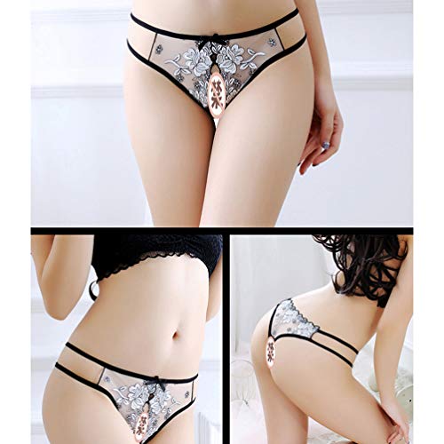 Amosfun calcinha fio dental feminina de nylon transparente de lã aberta azul, Preto, M