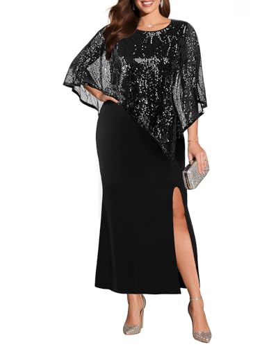 Plus Size Formal Dress - Wedding Guest Long Evening Cocktail Mermaid Dress with Sequin Overlay Cape4