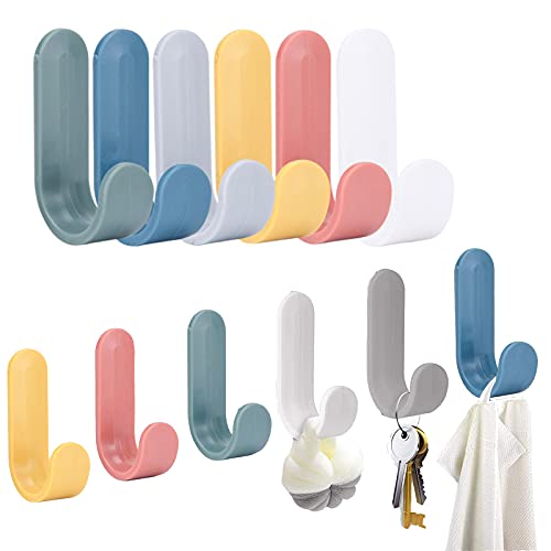 J Forma Ganchos 24 Piezas Gancho Adhesivo Simple Ganchos Plástico Pegajosos Ganchos Autoadhesivos Colores Ganchos Toallas Autoadhesivos Sin Taladrar para Gorros de Abrigo con Llave de Toalla Cover