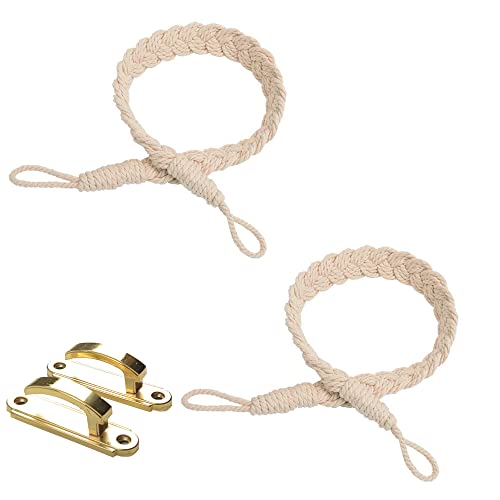 2 Piezas Cordón de Cortina, Viene con 2 Ganchos de Pared Dorados, Cuerda de Cortina Hecha a Mano, Hebilla de Cuerda de Cortina, Cortina de Cuerda de Algodón, Cuerda de Cortina de Moda Cover