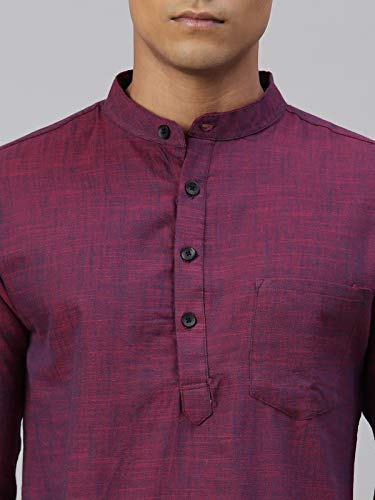 Image of KRYPTIC Men's Full Sleeve Regular Fit Short Kurta in Premium Pure Cotton with Patch Pocket and Mandarin Collar - Perfect Blend of Style and Comfort