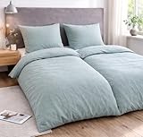 MALIKA Musselin Bettwäsche 135x200 cm 4-teilig - 100% Baumwolle, Öko-Tex Standard 100-2X Bettbezug & 2X Kissenbezug 80x80 - Atmungsaktiv, weich, mit Knopfleiste - Ganzjahres Bettwäsche Set, Salbei
