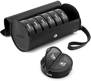 Fullicon PU Case Weekly Pill Box Organiser 2 Times A Day, Travel 7 Day Pill Boxes, Portable Tablet Organiser with Large Compartments for Medicine, Medication, Vitamin, Fish Oil Supplements (Black)