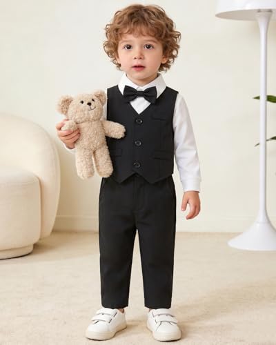 image for Juivesia Baby Boy Suit Set Infant Tuxedo Formal Outfit Shirt Vest Pant