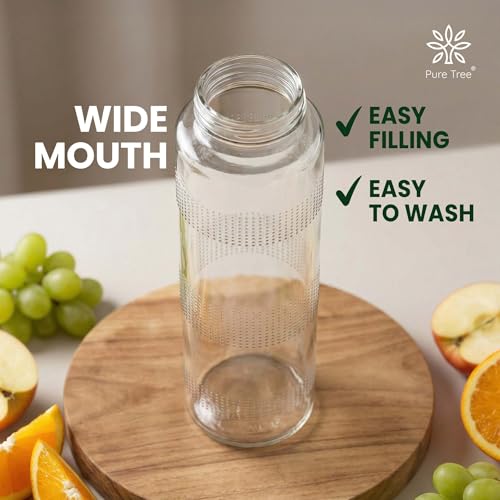 Image of Glass Water Bottle | Round 750 ml | Leak Proof Cap | Food Grade Transparent Glass Bottle For Fridge, Milk, Smoothie and Juice | Travel Water Bottle | Pack Of 6