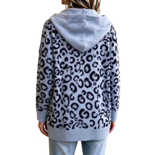 Womens Leopard Print Cardigan Sweater Open Front Knit Cardigan with Hood - image 2