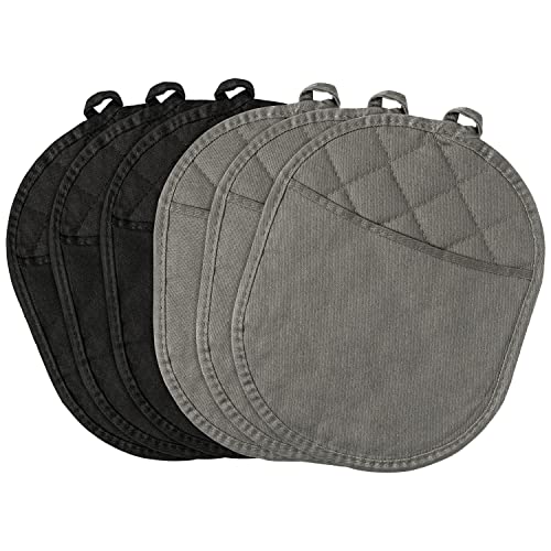R Horse 6Pcs Pot Holder With Pocket Black Gray Pocket Pot Holder Set Cotton Heat Resistant Potholder Machine Washable Hot Pads Terry Cloth Potholders For Kitchen Baking Cooking #TOP15