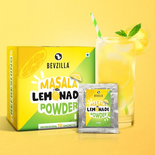Image of Bevzilla Masala Lemonade Infused with Vitamin C | Handcrafted Instant Drink Premix | Refreshing Lemon Summer Drink | Makes Upto 50 Glasses|25*10 Sachets | Easy to Carry