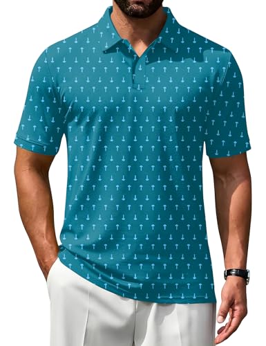 Poriff Golf Shirts for Men Dry Fit Moisture Wicking Performance Patterned Polo Novelty Short Sleeve Golfing Apparel for Men Golf Tee XL