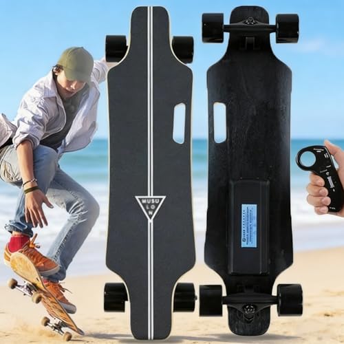 Longboard Eléctrico con Sistema de Mando a Distancia Inteligente, Velocidad Máxima 25km/h y Autonomía 15km, Ajuste de 4 Velocidades con Pantalla, Longboard Eléctrico(8Km,Standard)