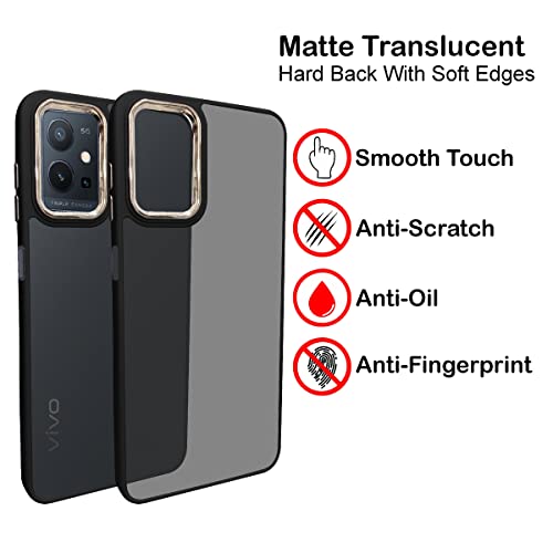 Image of A rtistque Frosted Translucent Back Cover Case for Vivo T1 5G / Y75 5G / iQOO Z6 5G | Electroplated Chrome Ring | Raised Camera Edges for Protection | Smooth Sides TPU - Black