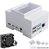 GeeekPi Gehäuse für Raspberry Pi 4B, DIN Rail ABS Gehäuse mit Lüfter & Kühlkörper für Raspberry Pi 4 Modell B, Modular Box für Electrical Panels