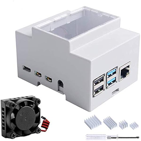 Etui GeeekPi dla Raspberry Pi 4 na szynie DIN - Modułowe pudełko do paneli elektrycznych Raspberry Pi 4 Etui z wentylatorem Raspberry Pi Heatsink dla Raspberry Pi 4 Model B 2GB 4GB 8GB