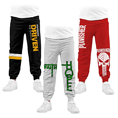 Image of KYDA KIDS 100% Cotton Track Pants for Boys | Premium Printed Soft Single Jersey Fabric | Elastic Waist Loose Fit Summer Full Length with Rib Hem (Pack of 3)