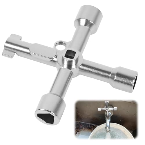 ZoeWei Llave multifunción de 4 vías, llave triangular, llave universal para armario de control, llave cruzada multifuncional, para caja eléctrica de agua y gas (plata)