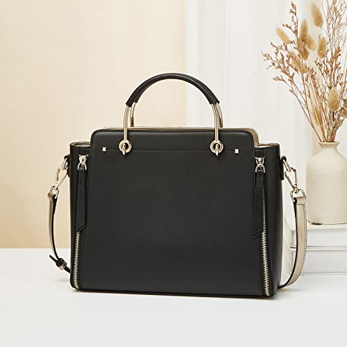 Leather Handbags For Women, Genuine Leather Ladies Top Handle Bags With Adjustable Shoulder Strap Women's Crossbody Handbags Womens Cowhide Satchels Leather Messenger Tote Bags (Black) #TOP6