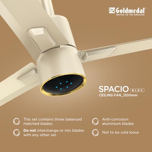 Image of Goldmedal Spacio BLDC 1200mm Decorative 5 Star Rated Ceiling Fan | Remote with 3 Modes | Off Timer Function (2,4,&8 HRS) | Smooth & Silent Operation (Tuscany Gold)