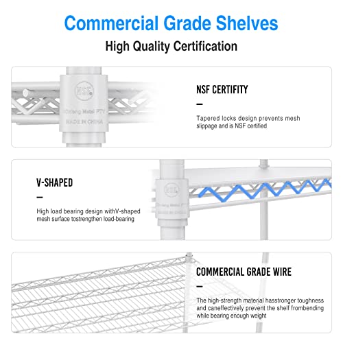 5 Tier 6000Lbs Capacity Nsf Metal Shelf Wire Shelving Unit, Heavy Duty Adjustable Storage Rack With Wheels & Shelf Liners For Commercial Grade Utility Steel Storage Rack, White - 82"H X 48"L X 24"D #TOP4