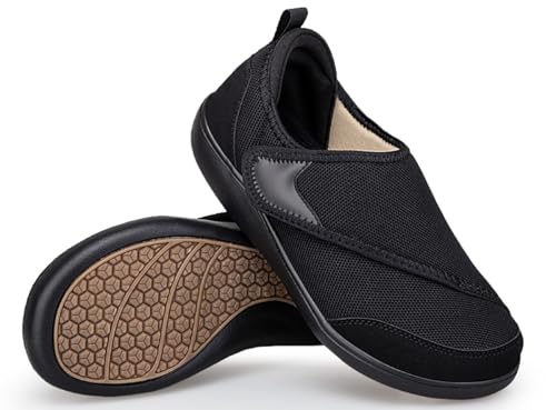 Zapatillas para Diabéticos para Hombre Mujer Extra Ancho Zapatos Ortopédicos Artritis Edema Zapatos para Caminar Ajustable Cómodo Respirable Negro 42