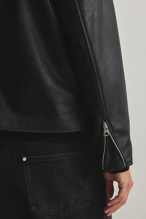 Image of Mercywear Black Faux Leather Jacket for Men & Women | Boxy Cropped Racing Streetwear Jacket | Collared Zip-Up Classic Biker Style | Regular Fit for Casual wear