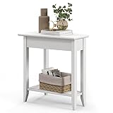 Giantex Wedge End Table White, Triangle Side Table with Storage Shelf and Solid Wood Legs, Recliner Table, 24.5' Tall Nightstand, Modern Narrow Accent Table for Small Space Living Room