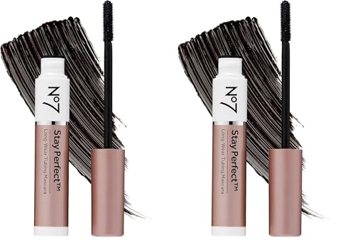 No7 Stay Perfect Mascara – Smudge-Free, Long-Lasting Volume Up to 24 Hours with Straight Brush – Rain & Tear-Proof (7ml) (Pack of 2)