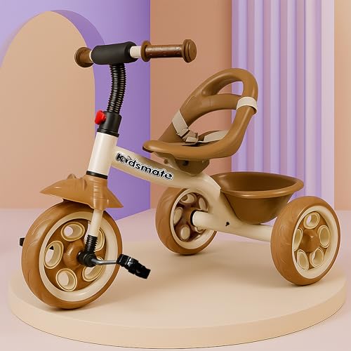 Image of Kidsmate Starlight Premium Tricycle for Kids 2 to 5 yrs | Trikes for Boys & Girls | Baby Cycle with Eva Wheels, Bell and Toy Basket | Ride-On Bike in Elegant Caramel Color | Max User Weight 30kg